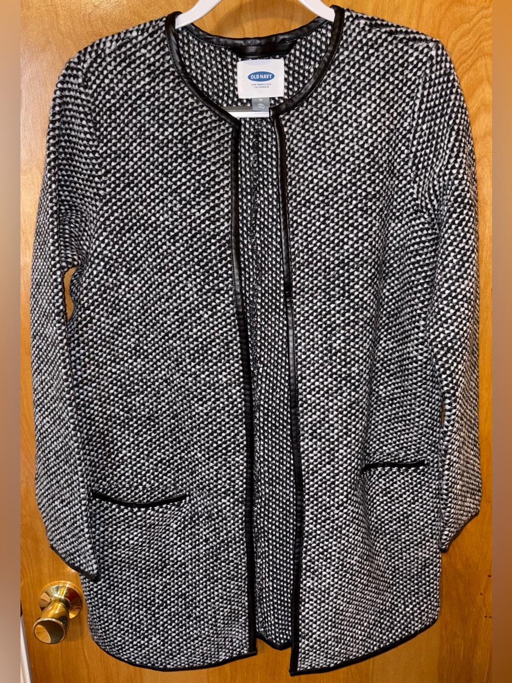 Old Navy black/white print wool blend long cardigan sweater Size Medium Tall